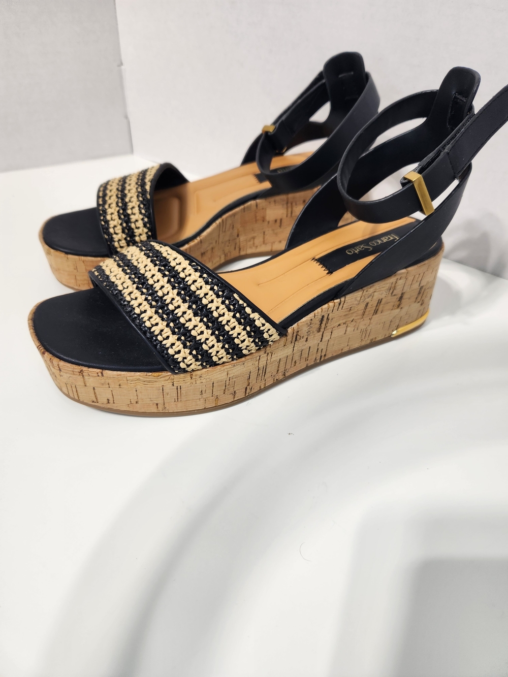 Franco Sarto Black & Natural Cork Wedge Espadrilles